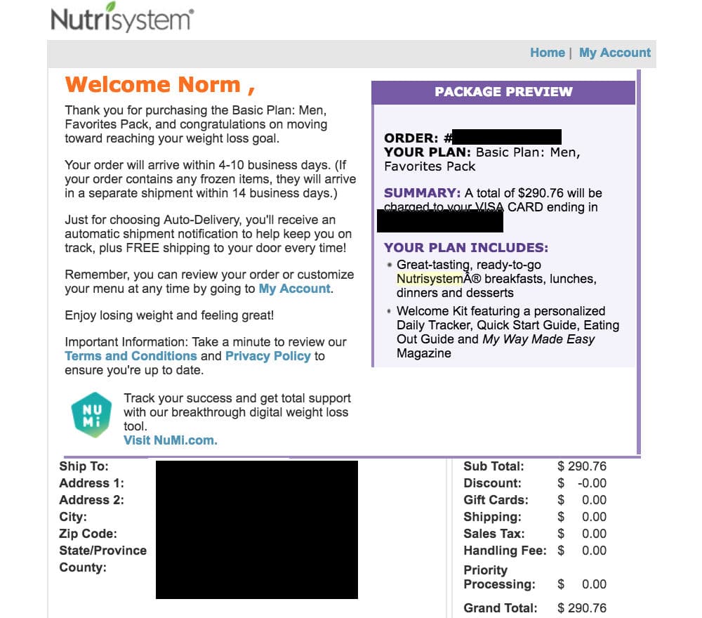 how to use nutrisystem gift card